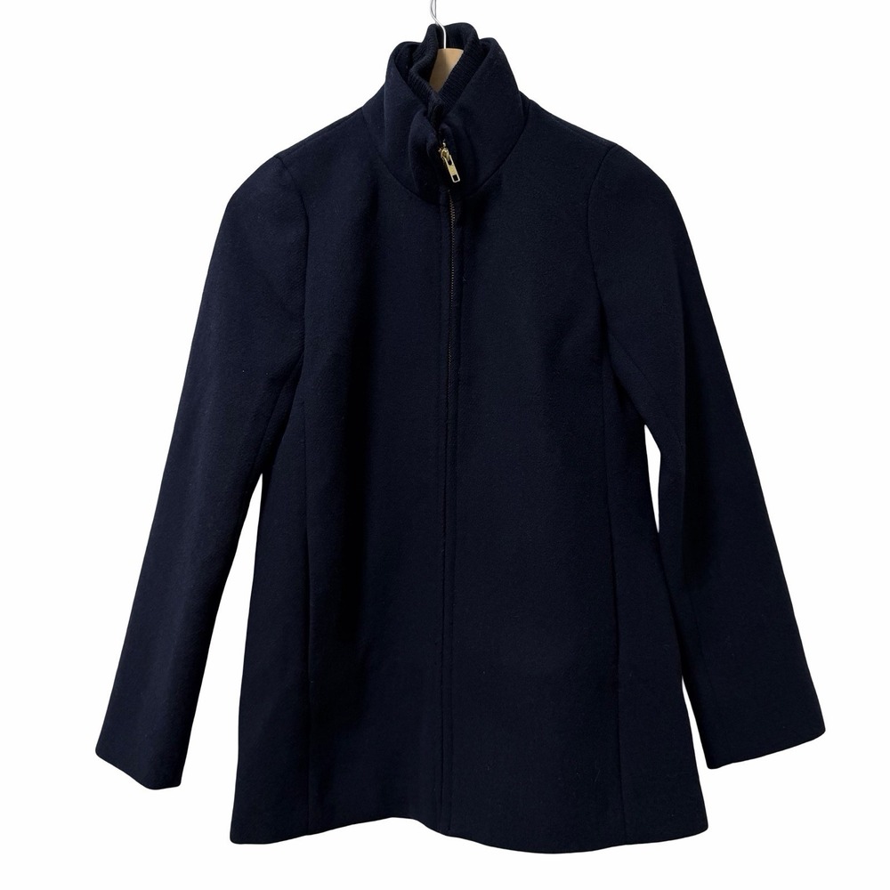 J Crew Womens Village Wool Blend Full Zip‎ Coat Size 00 Navy Blue Classic Winter
